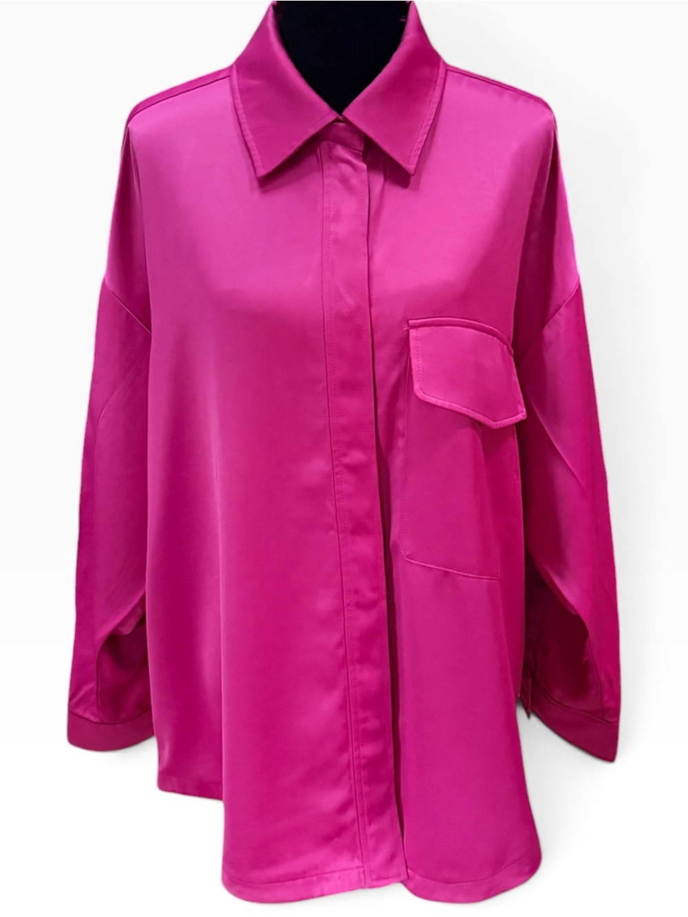 Zara Fuchsia Pink Satin Oversized Shirt Overshirt XL Shirt